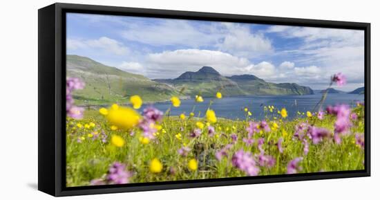 The mountains and cliffs of Streymoy with the Vestmannasund. Denmark, Faroe Islands-Martin Zwick-Framed Stretched Canvas