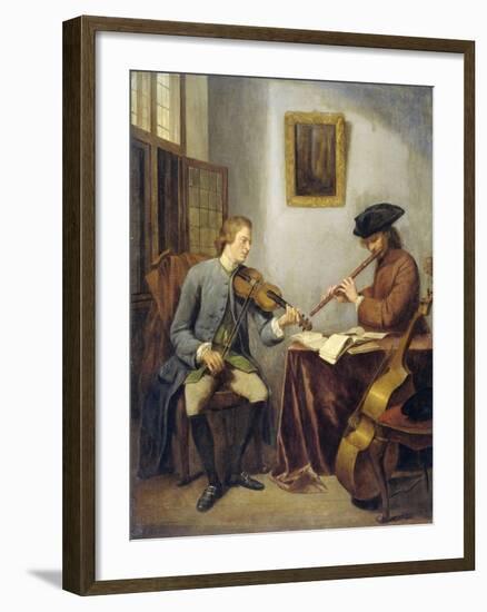 The Musicians, a Violinist and a Flutist Making Music Together, 1755-Julius Henricus Quinkhard-Framed Giclee Print