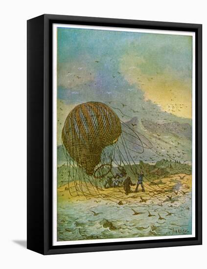 The Mysterious Island, Part 1: The Travellers' Balloon Lands on the Island-C. Barbant-Framed Stretched Canvas