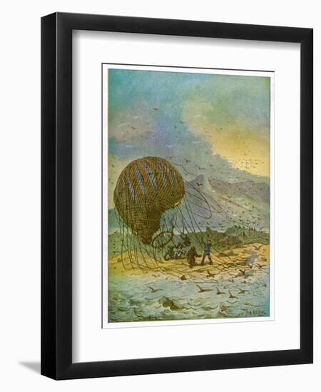 The Mysterious Island, Part 1: The Travellers' Balloon Lands on the Island-C. Barbant-Framed Art Print