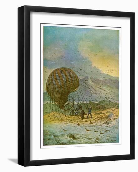 The Mysterious Island, Part 1: The Travellers' Balloon Lands on the Island-C. Barbant-Framed Art Print