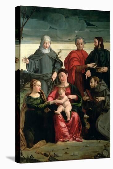 The Mystic Marriage of St. Catherine with St. Francis, St. Clare, St. Cosmas and St. Damian-Gaspare Pagani-Stretched Canvas