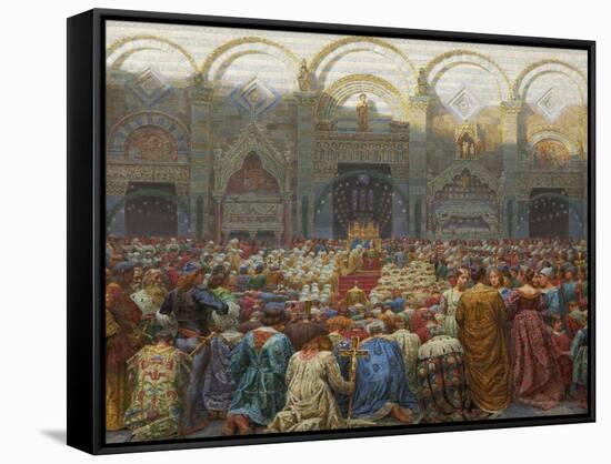 The Mystical Wedding Between the Bishop and the Abbess of Pistoia-Kristian Zahrtmann-Framed Stretched Canvas