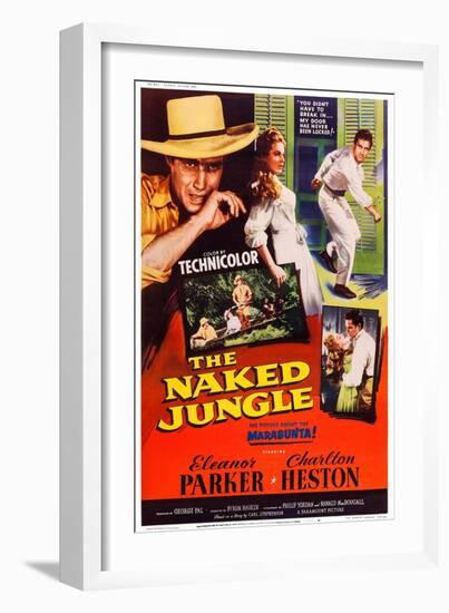 The Naked Jungle, Left and Right: Charlton Heston; Center: Eleanor Parker, 1954-null-Framed Art Print