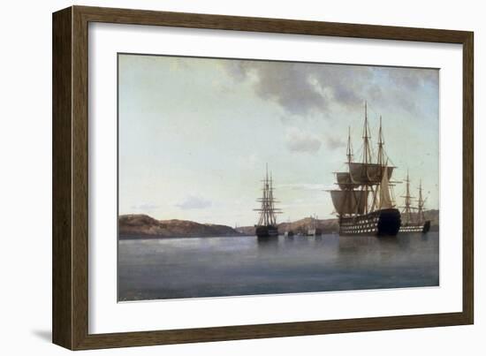 The Napoleon and other Men of War in Cherbourg Harbour, 1863-Anton Melbye-Framed Giclee Print