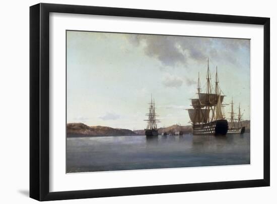 The Napoleon and other Men of War in Cherbourg Harbour, 1863-Anton Melbye-Framed Giclee Print