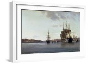 The Napoleon and other Men of War in Cherbourg Harbour, 1863-Anton Melbye-Framed Giclee Print