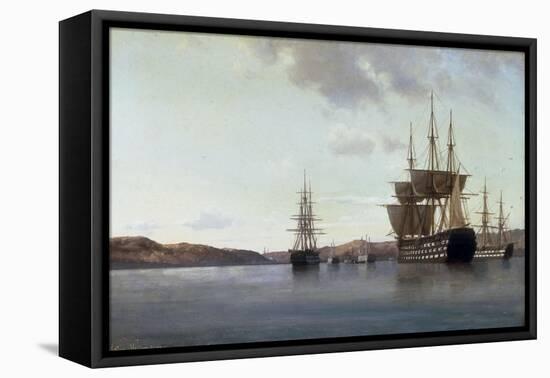 The Napoleon and other Men of War in Cherbourg Harbour, 1863-Anton Melbye-Framed Stretched Canvas