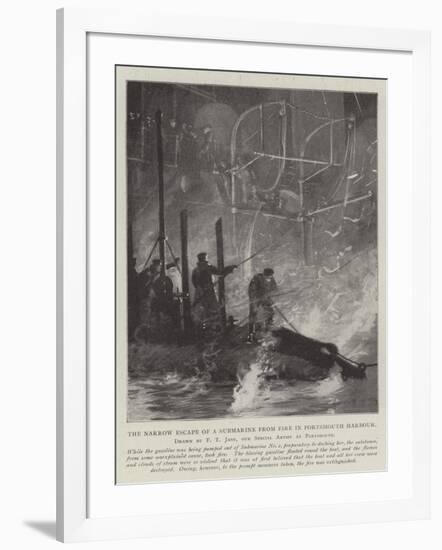 The Narrow Escape of a Submarine from Fire in Portsmouth Harbour-Fred T. Jane-Framed Giclee Print