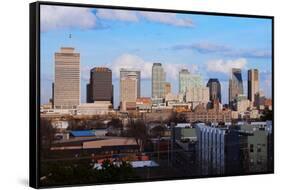 The Nashville skyline as Viewed from the west side and 5 stories above ground-null-Framed Stretched Canvas