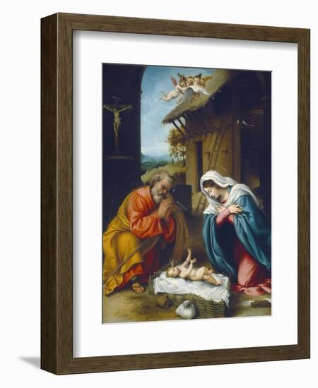 The Nativity, 1523-Lorenzo Lotto-Framed Giclee Print