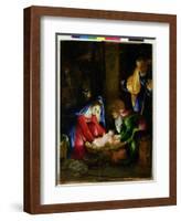 The Nativity, 1527-Lorenzo Lotto-Framed Giclee Print