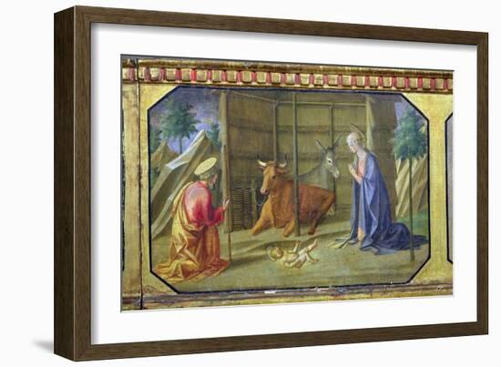 The Nativity, Detail of the Predella Panel from the Madonna and Child Enthroned by Filippo Lippi-Francesco Di Stefano Pesellino-Framed Giclee Print