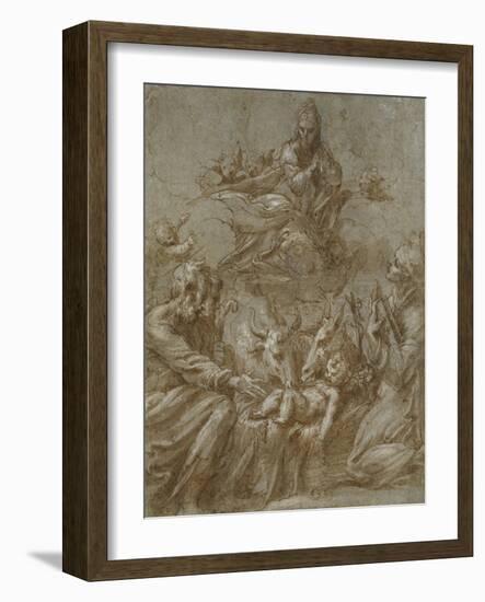 The Nativity of Christ (Pen and Brown Ink Washed in Grey and Heightened with White Bodycolour on Bl-Parmigianino-Framed Giclee Print