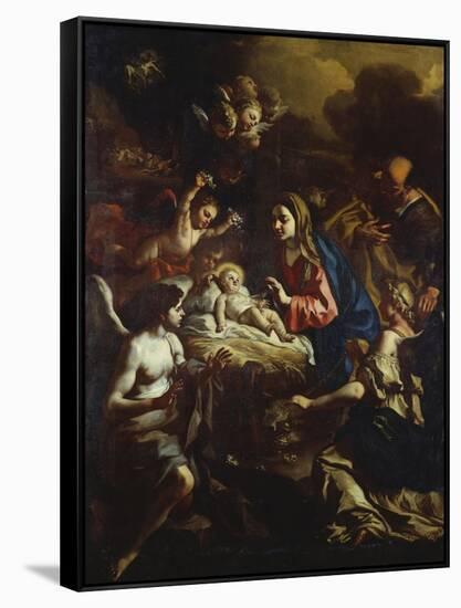 The Nativity with Adoring Angels and the Annunciation to the Shepherds Beyond-Francesco Solimena-Framed Stretched Canvas
