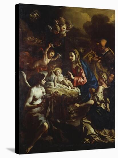 The Nativity with Adoring Angels and the Annunciation to the Shepherds Beyond-Francesco Solimena-Stretched Canvas