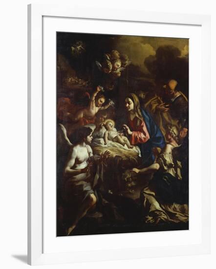 The Nativity with Adoring Angels and the Annunciation to the Shepherds Beyond-Francesco Solimena-Framed Giclee Print