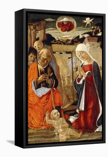 The Nativity, with the Annunciation to the Shepherds in the Distance-Benvenuto Di Giovanni-Framed Stretched Canvas