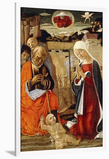 The Nativity, with the Annunciation to the Shepherds in the Distance-Benvenuto Di Giovanni-Framed Giclee Print