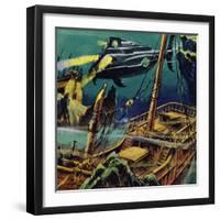 The Nautilus Passed over the Wrecked Hulks of Two French Galleons-null-Framed Giclee Print