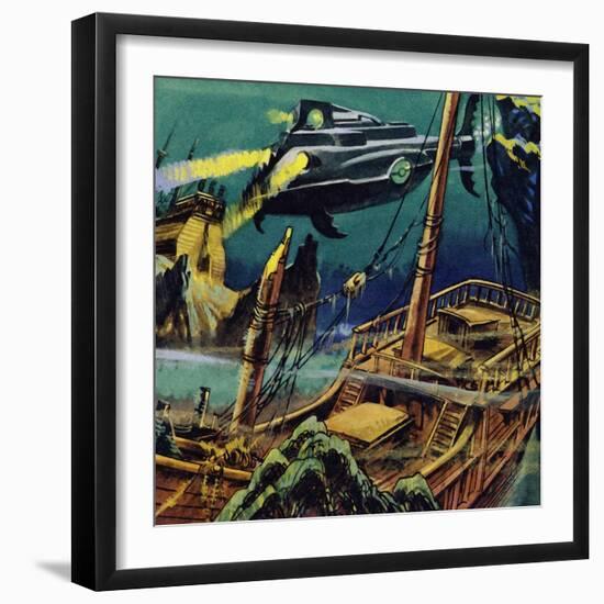 The Nautilus Passed over the Wrecked Hulks of Two French Galleons-null-Framed Giclee Print