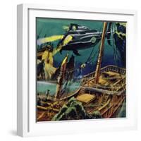 The Nautilus Passed over the Wrecked Hulks of Two French Galleons-null-Framed Giclee Print