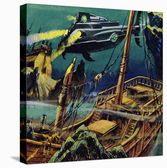 The Nautilus Passed over the Wrecked Hulks of Two French Galleons-null-Stretched Canvas