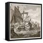 The Naval Battle Off Cape Pelorus (Litho)-English-Framed Stretched Canvas