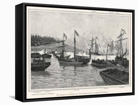 The Naval Engagement on Lake Champlain Between Gunboats of the British and American Colonial Forces-null-Framed Stretched Canvas