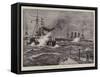 The Naval Manoeuvres, H M S Benbow in a Heavy Sea-William T. Maud-Framed Stretched Canvas