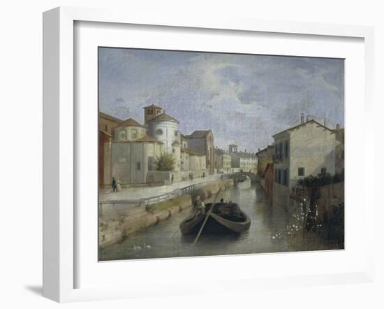 The Naviglio Canal Near the Church of San Marco, 1830-Angelo Inganni-Framed Giclee Print