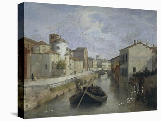 The Naviglio Canal Near the Church of San Marco, 1830-Angelo Inganni-Stretched Canvas