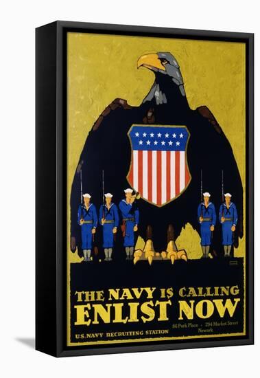 The Navy Is Calling - Enlist Now Poster-L.n. Britton-Framed Stretched Canvas