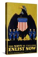 The Navy Is Calling - Enlist Now Poster-L.n. Britton-Stretched Canvas