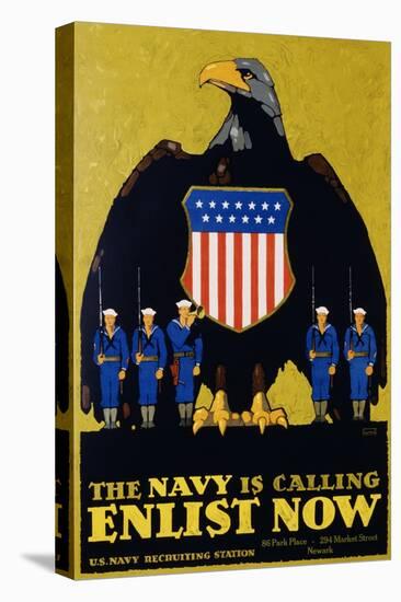 The Navy Is Calling - Enlist Now Poster-L.n. Britton-Stretched Canvas