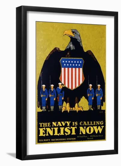 The Navy Is Calling - Enlist Now Poster-L.n. Britton-Framed Giclee Print