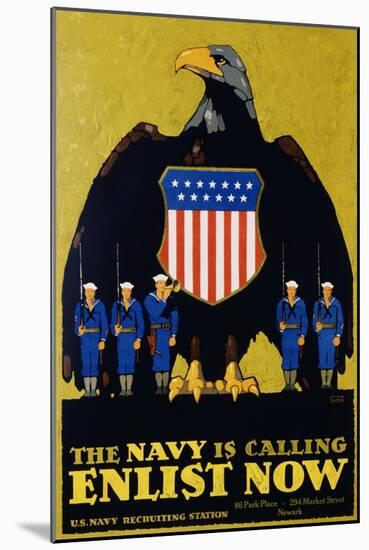 The Navy Is Calling - Enlist Now Poster-L.n. Britton-Mounted Giclee Print