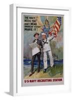 The Navy Needs You! U.S. Navy Recruiting Station Poster-James Montgomery Flagg-Framed Giclee Print