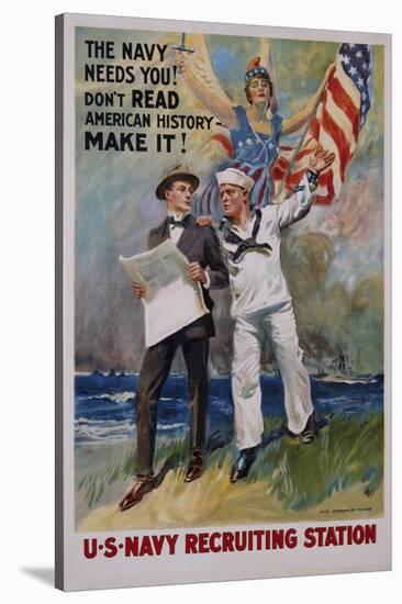 The Navy Needs You! U.S. Navy Recruiting Station Poster-James Montgomery Flagg-Stretched Canvas
