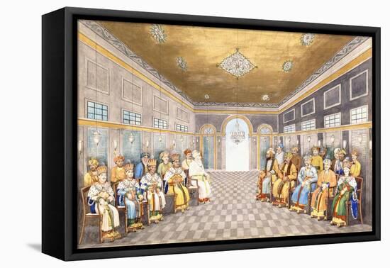 The Nawabs and Kings of Oudh in a Palace Interior with their Servants in Attendance, C.1800-null-Framed Stretched Canvas