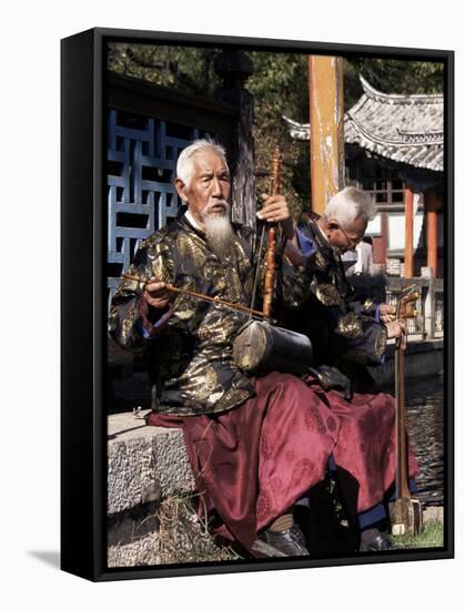 The Naxi Orchestra Pracisting by the Black Dragon Pool, Lijiang, Yunnan Province, China-Doug Traverso-Framed Stretched Canvas