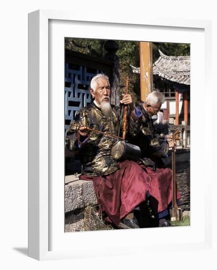 The Naxi Orchestra Pracisting by the Black Dragon Pool, Lijiang, Yunnan Province, China-Doug Traverso-Framed Photographic Print