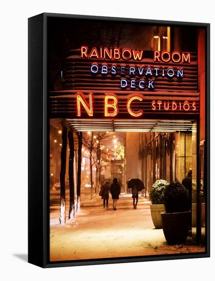 The NBC Studios in the New York City in the Snow at Night-Philippe Hugonnard-Framed Stretched Canvas