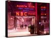 The NBC Studios in the New York City in the Snow at Night-Philippe Hugonnard-Framed Stretched Canvas