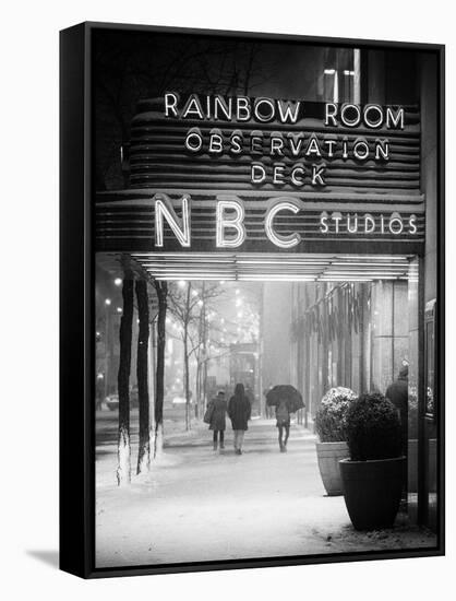 The NBC Studios in the New York City in the Snow at Night-Philippe Hugonnard-Framed Stretched Canvas