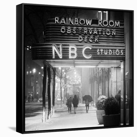 The NBC Studios in the New York City in the Snow at Night-Philippe Hugonnard-Framed Stretched Canvas