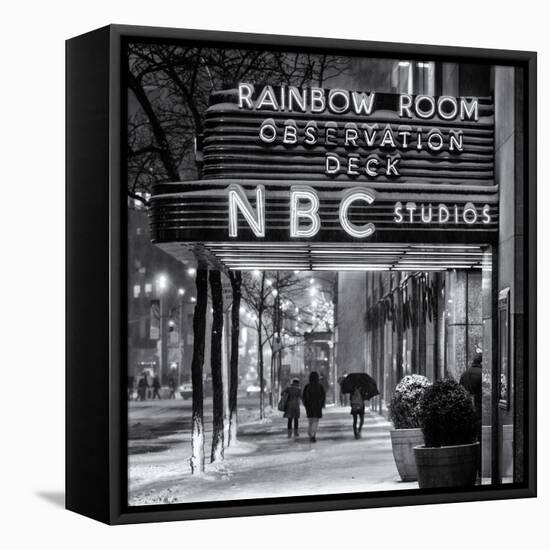 The NBC Studios in the New York City in the Snow at Night-Philippe Hugonnard-Framed Stretched Canvas