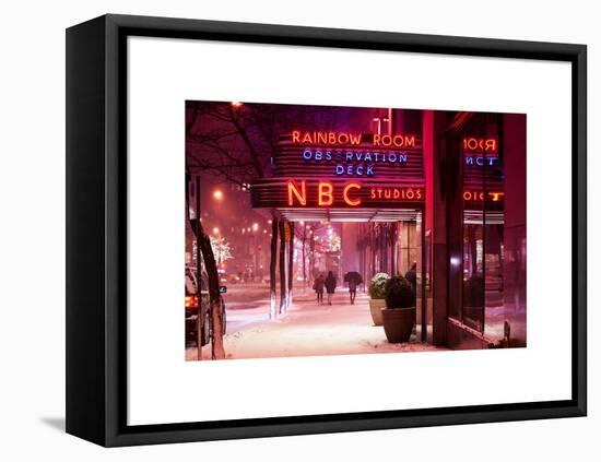 The NBC Studios in the New York City in the Snow at Night-Philippe Hugonnard-Framed Stretched Canvas