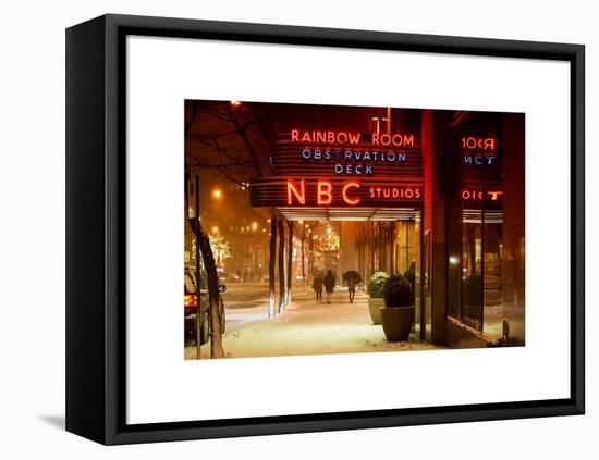 The NBC Studios in the New York City in the Snow at Night-Philippe Hugonnard-Framed Stretched Canvas