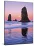 The Needles Rock Monoliths at Sunrise, Cannon Beach, Oregon, USA-Jaynes Gallery-Stretched Canvas